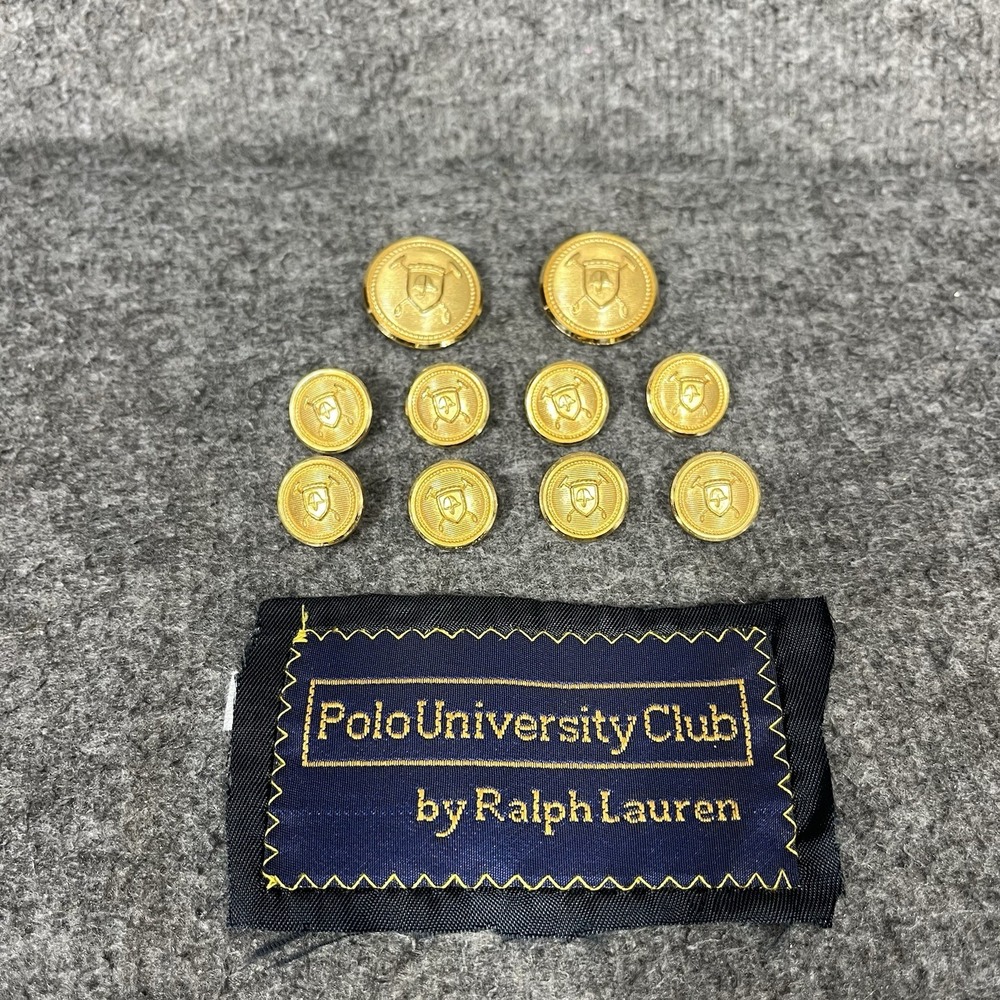 Ralph Lauren Polo University Gold Tone Replacement Buttons Set of 10 & Label